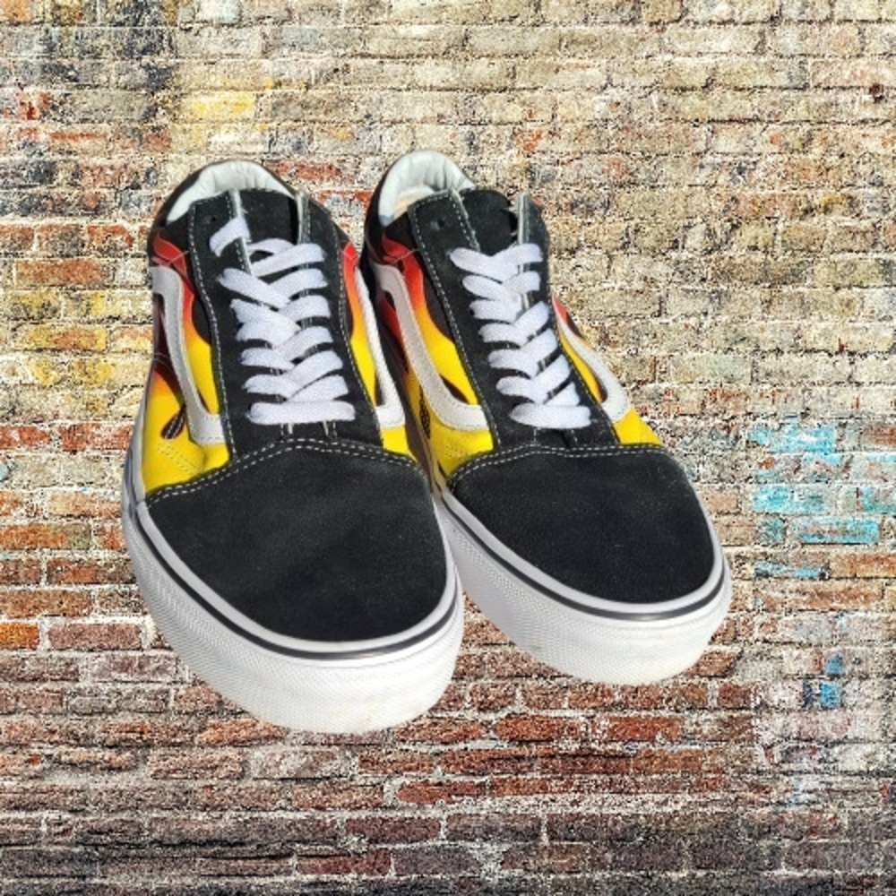 Vans Old School Black Flame Classic Sneakers, Size: 9
